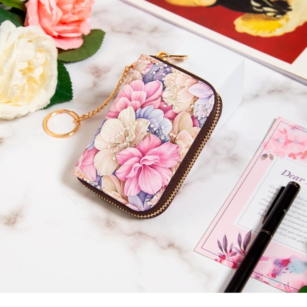 Floral Zipper Wallet with Keychain